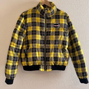 Forever 21 Yellow Plaid Puffer Jacket Size Medium